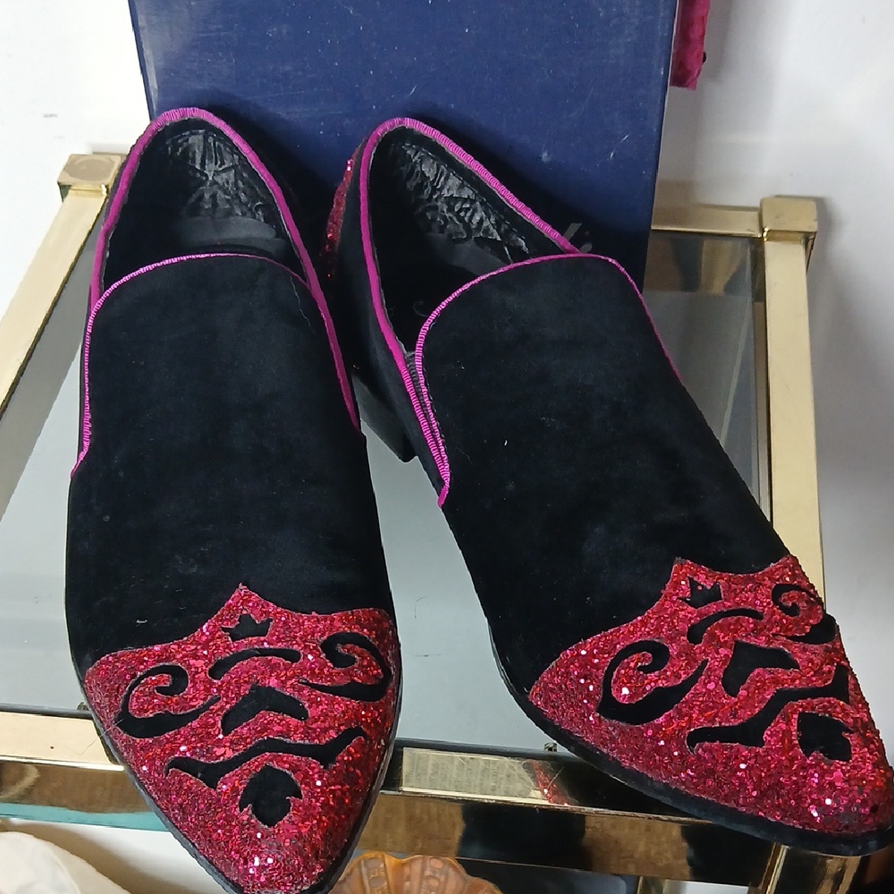 Amalfi Mens Black Velvet Bannon Metallic Slip On Exotic Loafers Size 12